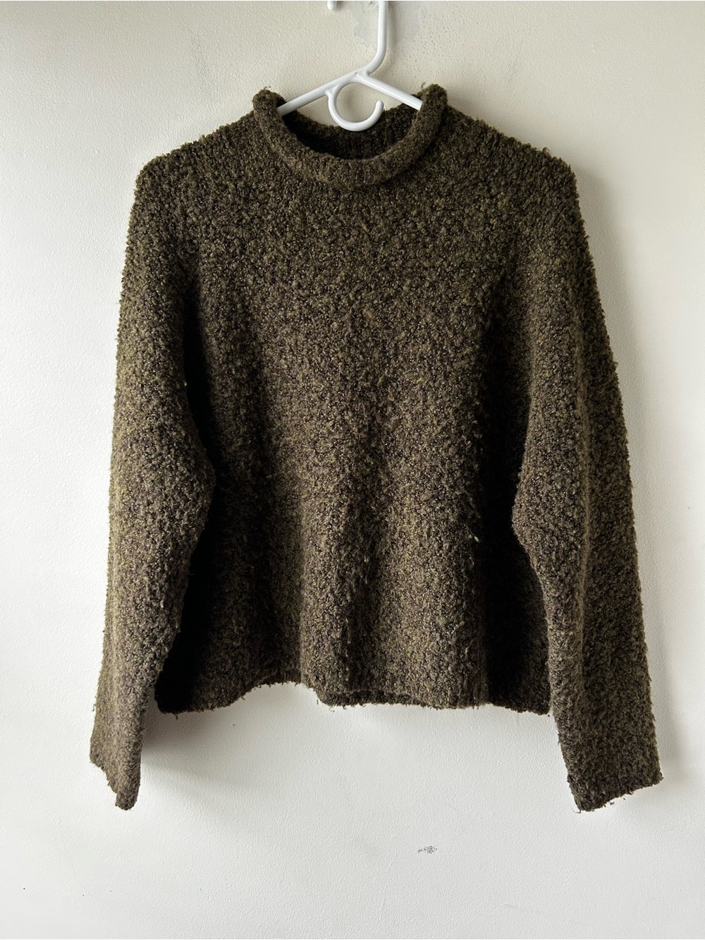 Vintage Granola Girl Roll Neck Chunky Boucle Sweater The Limited Olive Green M